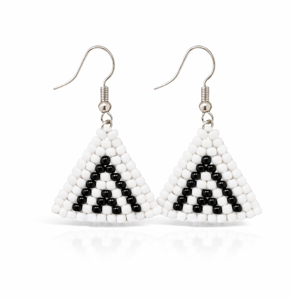 Black & White Beaded Triangle Earrings