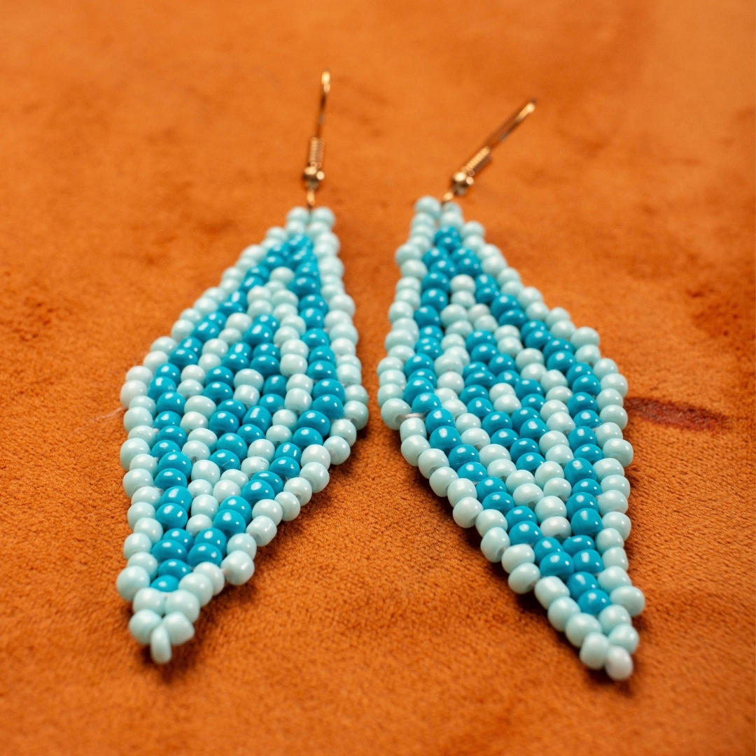 Turquoise & White Beaded Leaf Earrings